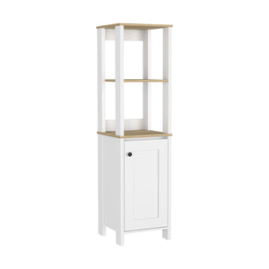English Elm St. Clair Linen Cabinet with One-Door Design, Two Interior Shelves & Two Open Display Shelves, Stylish Engineered Wood Storage Multicolor 33 L x 22 W x 7 H B070P188851