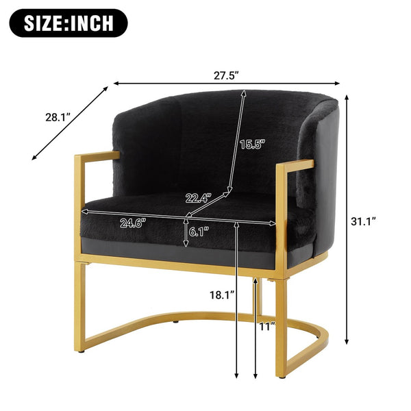 English Elm Modern Faux Fur Accent Chair Plush Upholstered Seat with Gold Iron Legs for Any Room Black N763P360688B