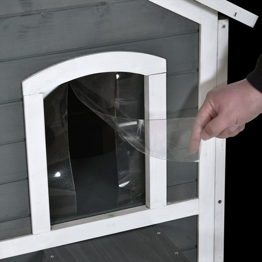 English Elm Pawhut 2-Story Weatherproof Cat House For Outdoor Felines With Escape Doors & Open Roof, Gray W2225P217566-GIGA