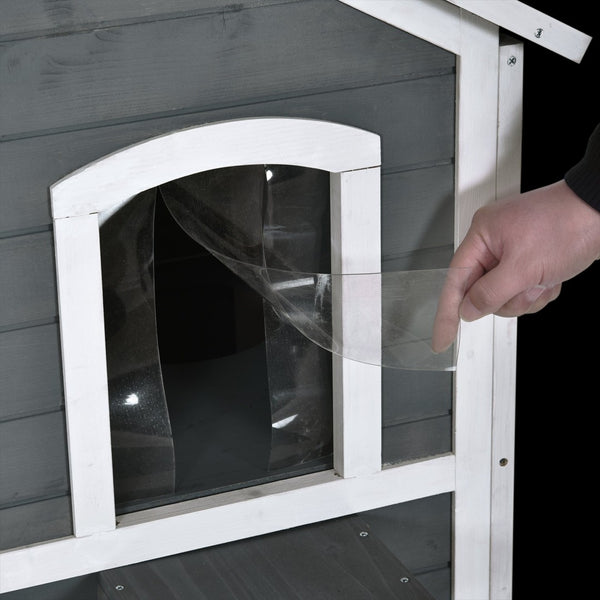 English Elm Pawhut 2-Story Weatherproof Cat House For Outdoor Felines With Escape Doors & Open Roof, Gray W2225P217566-GIGA