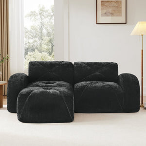 English Elm L-shaped Velvet Sectional Sofa Tufted Modular Design with High Density Foam Boneless Build Black W714S01595