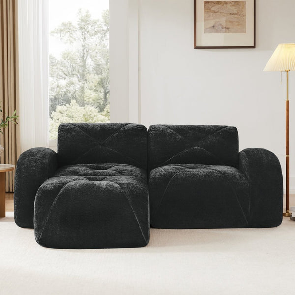 English Elm L-shaped Velvet Sectional Sofa Tufted Modular Design with High Density Foam Boneless Build Black W714S01595
