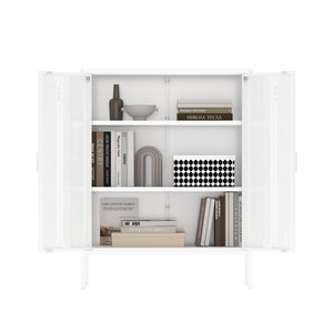 English Elm Naomi Metal Accent Cabinet 32" — Ventilated Double-Door Steel Storage with Adjustable Shelves, Modern Stability White B365P397891