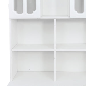 English Elm L-Shaped Corner Computer Desk with Hutch & Drawers, Space-Saving 2-in-1 Design and Ample Storage White W331S00169