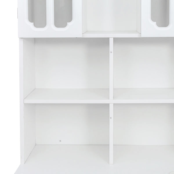 English Elm L-Shaped Corner Computer Desk with Hutch & Drawers, Space-Saving 2-in-1 Design and Ample Storage White W331S00169
