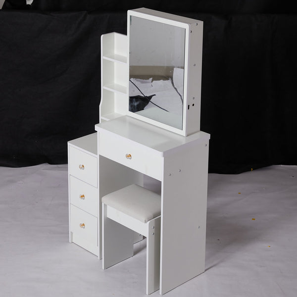 English Elm 29.2" Elegant Space-Saving Vanity Set With Cushioned Stool, Sliding Mirror & High-Capacity Storage W936P226029