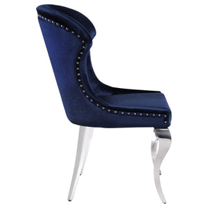 English Elm Daphne Velvet Wingback Dining Chairs with Nailhead Trim and Cabriole Legs Set of 2 Inky Blue B062S01464