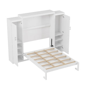 English Elm Full Size Murphy Bed with Dual Wardrobes Pine Mdf Frame for Guest or Bedroom N733S339778K