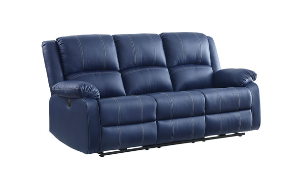 Homeroots 81" Blue Faux Leather Reclining Usb Sofa With Black Legs   491002