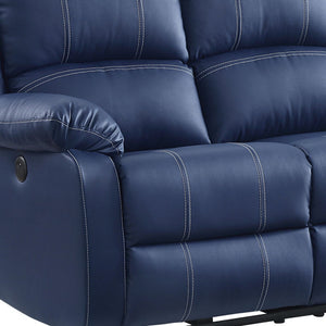 Homeroots 81" Blue Faux Leather Reclining Usb Sofa With Black Legs   491002