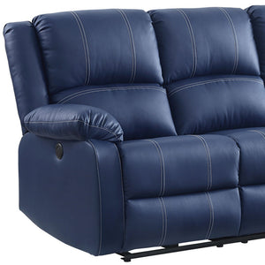Homeroots 81" Blue Faux Leather Reclining Usb Sofa With Black Legs   491002
