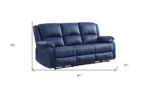 Homeroots 81" Blue Faux Leather Reclining Usb Sofa With Black Legs   491002