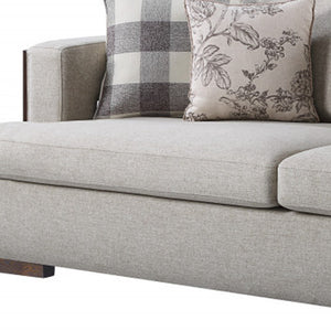 Homeroots 92" Beige Fabric Sofa And Toss Pillows With Brown Legs   491003