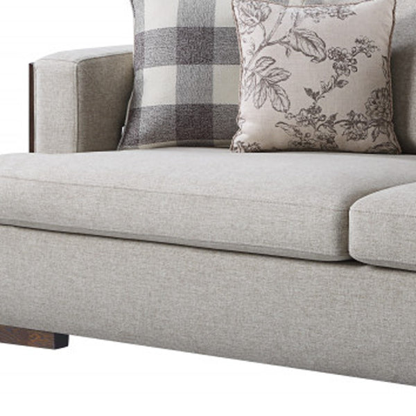 Homeroots 92" Beige Fabric Sofa And Toss Pillows With Brown Legs   491003