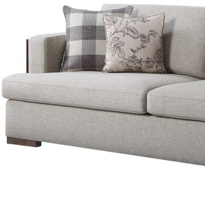 Homeroots 92" Beige Fabric Sofa And Toss Pillows With Brown Legs   491003