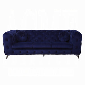 Homeroots 90" Blue Velvet Chesterfield Sofa With Silver Legs   491005