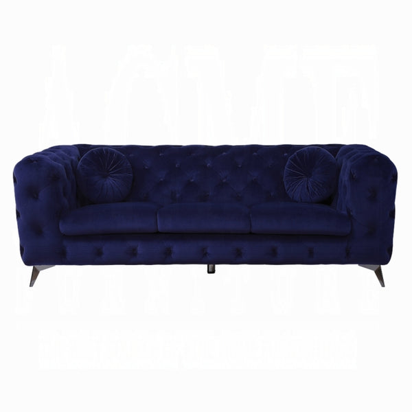 Homeroots 90" Blue Velvet Chesterfield Sofa With Silver Legs   491005