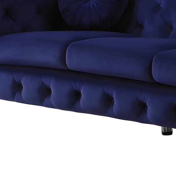 Homeroots 90" Blue Velvet Chesterfield Sofa With Silver Legs   491005