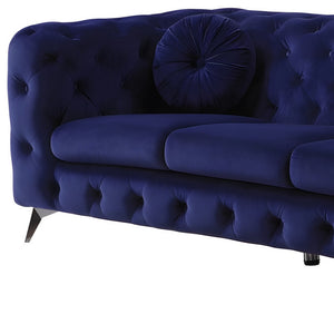 Homeroots 90" Blue Velvet Chesterfield Sofa With Silver Legs   491005