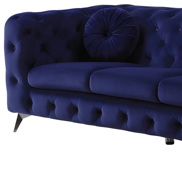 Homeroots 90" Blue Velvet Chesterfield Sofa With Silver Legs   491005