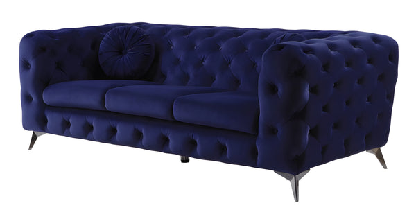Homeroots 90" Blue Velvet Chesterfield Sofa With Silver Legs   491005