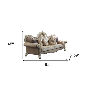 Homeroots 93" Pearl Velvet Sofa And Toss Pillows   491009