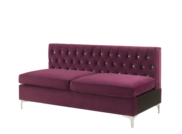 Homeroots 69" Burgundy Velvet Modular Sofa With Silver Legs   491026