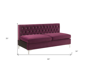 Homeroots 69" Burgundy Velvet Modular Sofa With Silver Legs   491026
