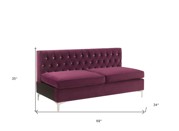 Homeroots 69" Burgundy Velvet Modular Sofa With Silver Legs   491026