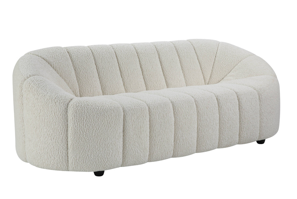 Homeroots 84" White Sherpa Sofa With Black Legs   491040