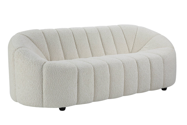 Homeroots 84" White Sherpa Sofa With Black Legs   491040