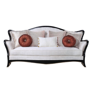 Homeroots 86" Beige Sofa And Toss Pillows With Black Legs   491041