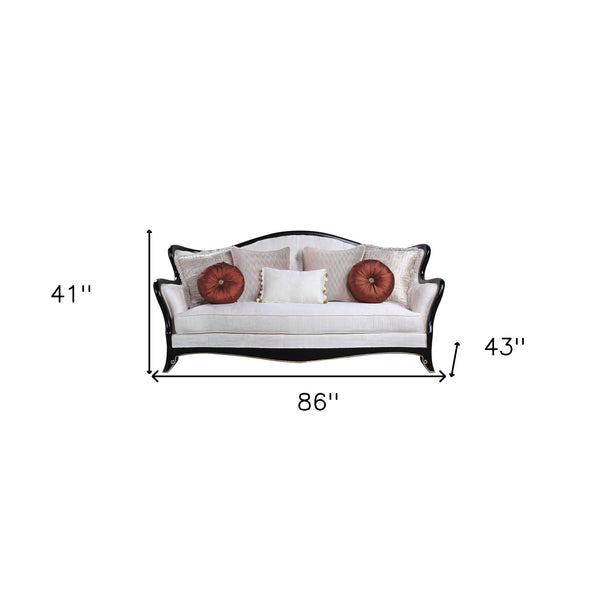 Homeroots 86" Beige Sofa And Toss Pillows With Black Legs   491041