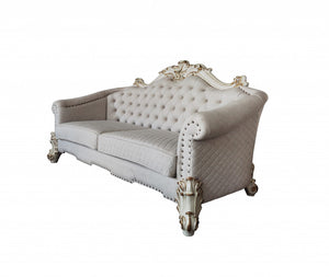 Homeroots 89" Ivory Velvet Sofa And Toss Pillows With Pearl Legs   491049