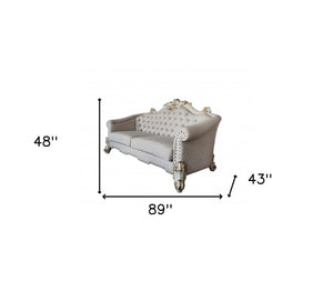 Homeroots 89" Ivory Velvet Sofa And Toss Pillows With Pearl Legs   491049