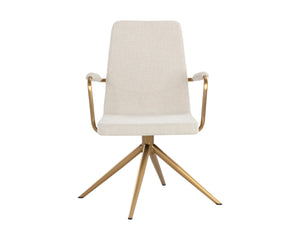 Sunpan Hilda Swivel Dining Armchair in Chic Chacha Cream with Gold Stainless Steel Legs for Stylish Dining