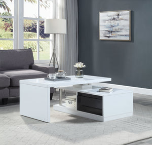 English Elm Buck Modern Buck II White Black High-Gloss Coffee Table with Swivel Top, Stainless Steel Storage B2726P292575