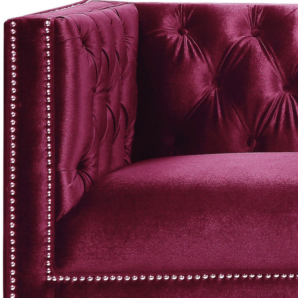 Homeroots 89" Burgundy Velvet Sofa And Toss Pillows With Black Legs   491050