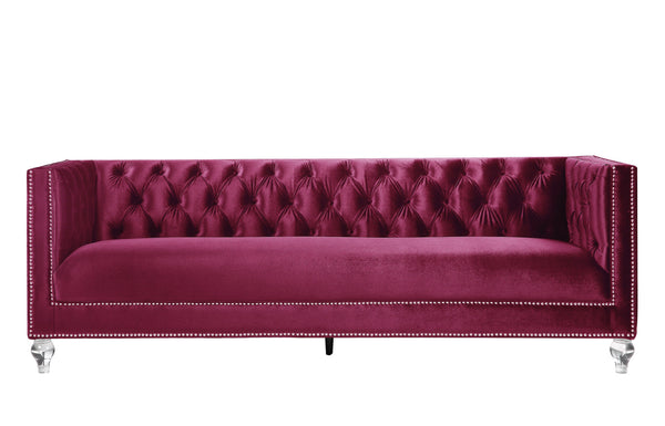 Homeroots 89" Burgundy Velvet Sofa And Toss Pillows With Black Legs   491050