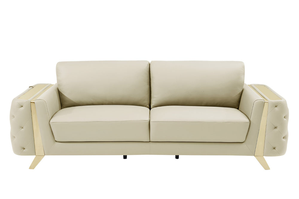 HomeRoots 90" Italian Leather Sofa with Gold Legs – Luxurious Comfort and Modern Design for Any Space BEIGE 491051