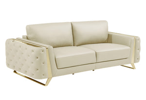 Homeroots 90" Beige Italian Leather Sofa With Gold Legs Beige  491051
