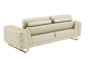 Homeroots 90" Beige Italian Leather Sofa With Gold Legs Beige  491051