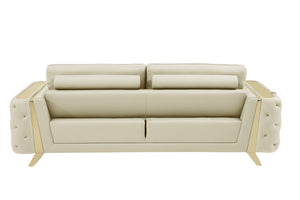 Homeroots 90" Beige Italian Leather Sofa With Gold Legs Beige  491051