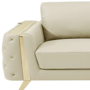 Homeroots 90" Beige Italian Leather Sofa With Gold Legs Beige  491051