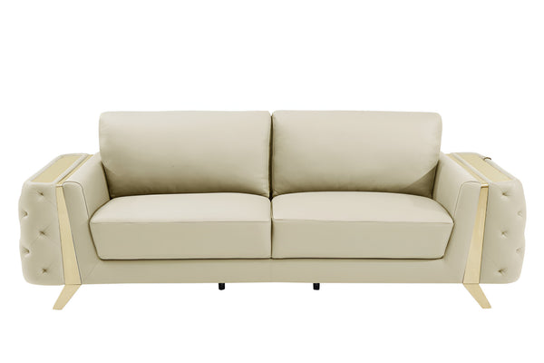 Homeroots 90" Beige Italian Leather Sofa With Gold Legs Beige  491051