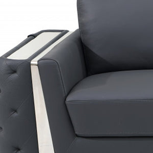 Homeroots 90" Gray Italian Leather Sofa With Silver Legs Dark Grey  491052