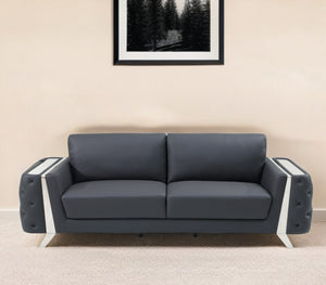 Homeroots 90" Gray Italian Leather Sofa With Silver Legs Dark Grey  491052