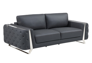 Homeroots 90" Gray Italian Leather Sofa With Silver Legs Dark Grey  491052