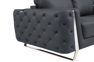 Homeroots 90" Gray Italian Leather Sofa With Silver Legs Dark Grey  491052