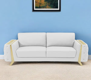 Homeroots 90" White Italian Leather Sofa With Gold Legs White  491053